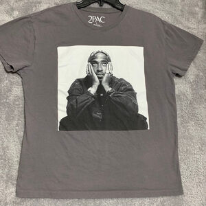 2Pac Graphic T Shirt Mens Large Gray Tupac Shakur Portrait Hip Hop Rap Tee 2022